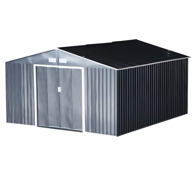 Outsunny 11' x 9' Dark Grey Metal Garden Shed