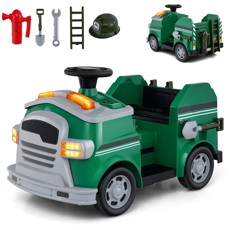 12V Kids Electric Ride On Car with Steering Wheel, Pedal, Music, Safety Belt and Toy Accessories - 19" × 34" × 20.5"