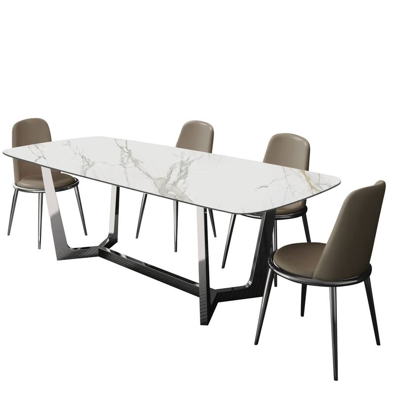 Furniture of America Mave Modern 5-Piece Metal Dining Table Set with 71" Ceramic Top