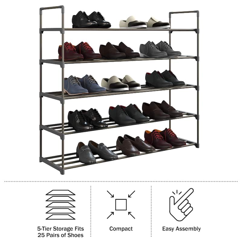 Shoe Rack - 5-Tier Shoe Organizer by Home-Complete (Gray)