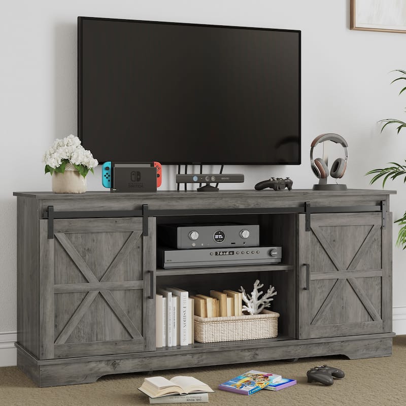 Evelynn TV Stand Sliding Barn Door Farmhouse Wood Entertainment Center for TVs Up to 65" White