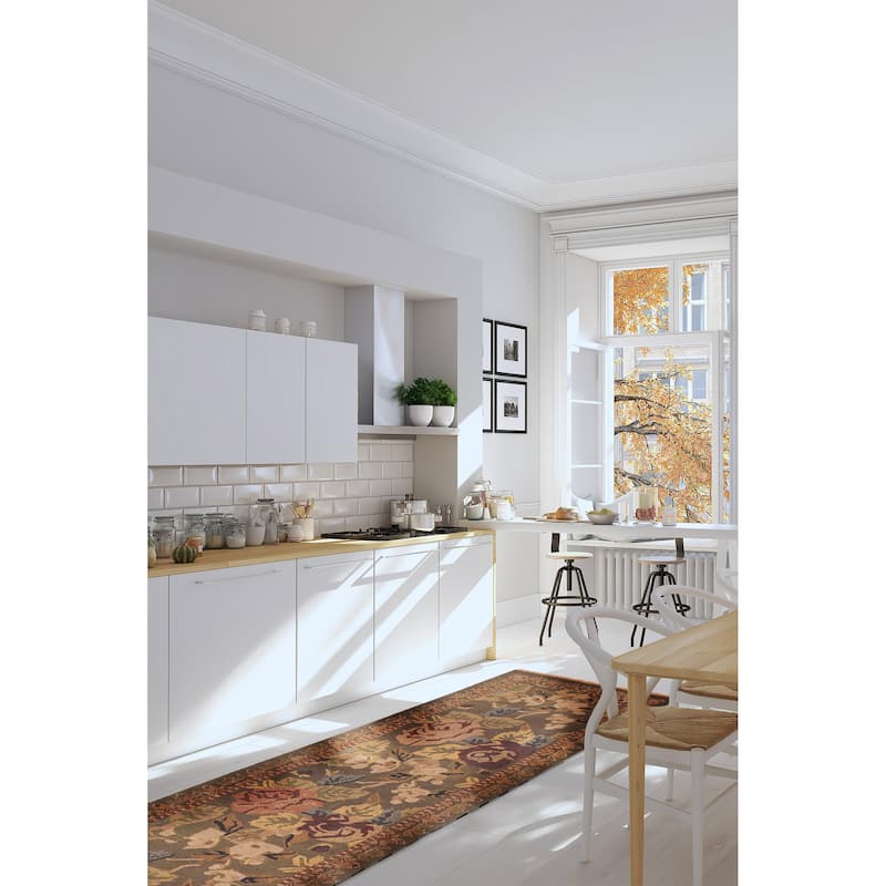 ECARPETGALLERY Flat-Weave Lahor Finest Dark Olive Green Wool Tapestry Kilim - 2'5 x 7'7