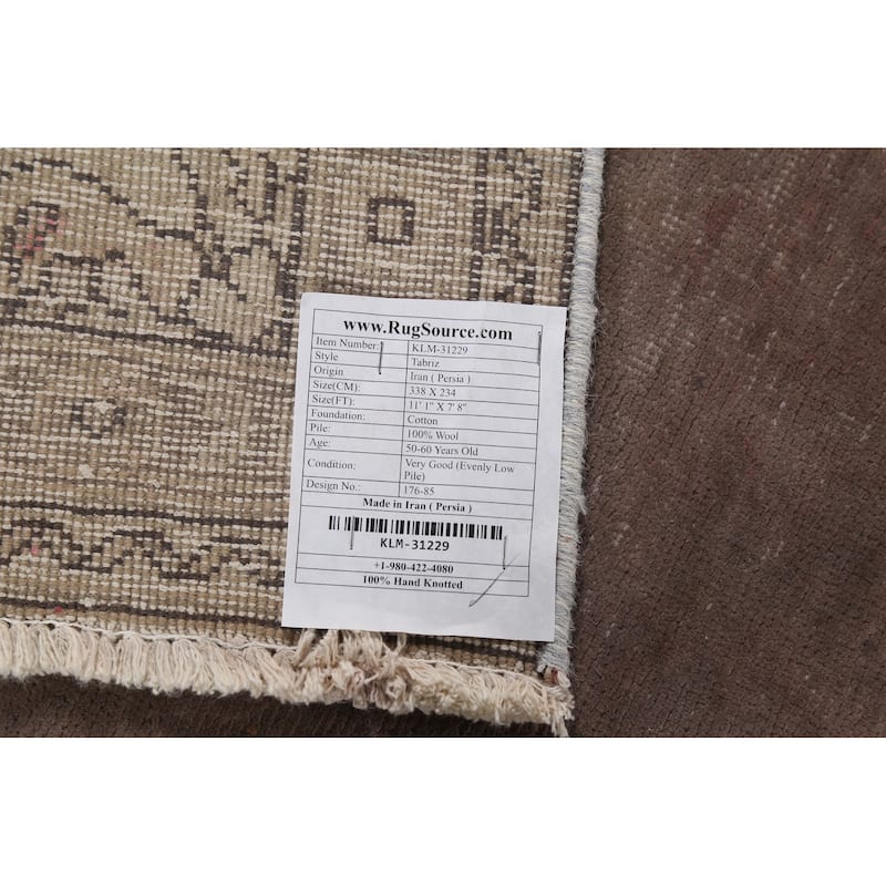 Brown Tabriz Persian Vintage Area Rug Handmade Oriental Wool Carpet - 7'8"x 11'1"
