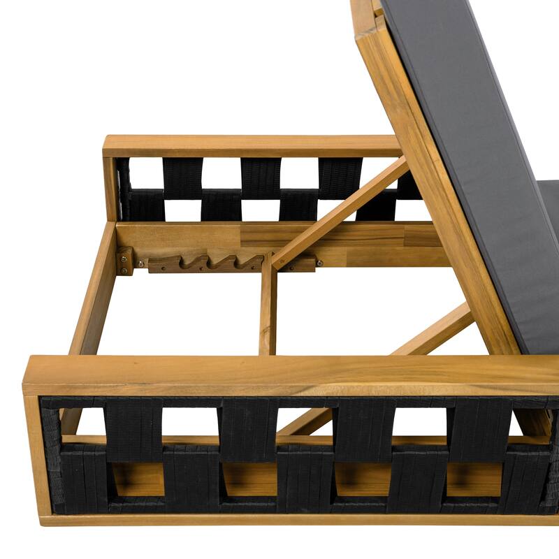 Christopher Knight Home - Modern Outdoor Solid Acacia Wood Lounge Chair with Adjustable Recline and Rope Accents - 78.94"L