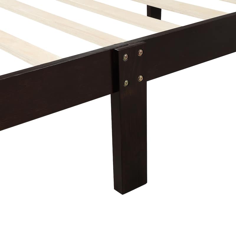 Classic Sleigh Bed Twin Size Platform Bed with Hollow Design Headboard and Footboard, Solid Wood Frame with Slat Support