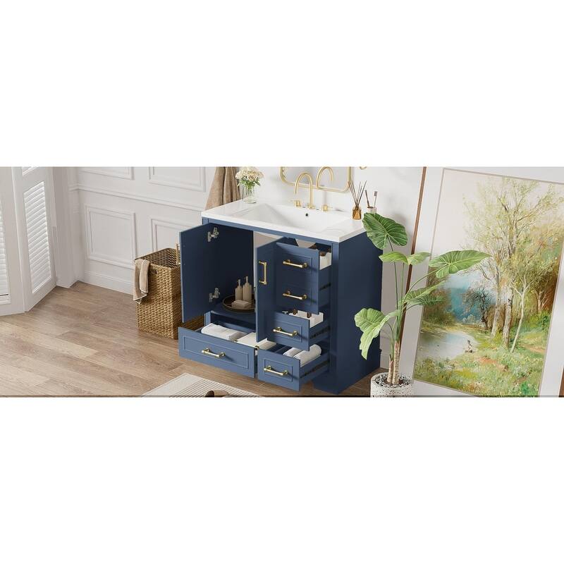 Traditional Bathroom Vanity with Resin Sink, 2 Doors and 4 Drawers