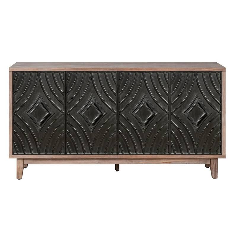 HomeRoots 60" Brown and Charcoal Distressed Wood Sideboard with Four Doors - 60' X '32.28' X '15.6