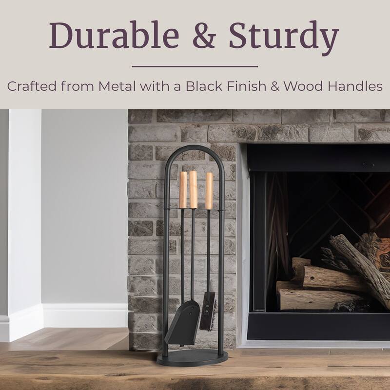 Lavish Home 4PC Fireplace Tool Set with Poker, Brush, Shovel, and Stand