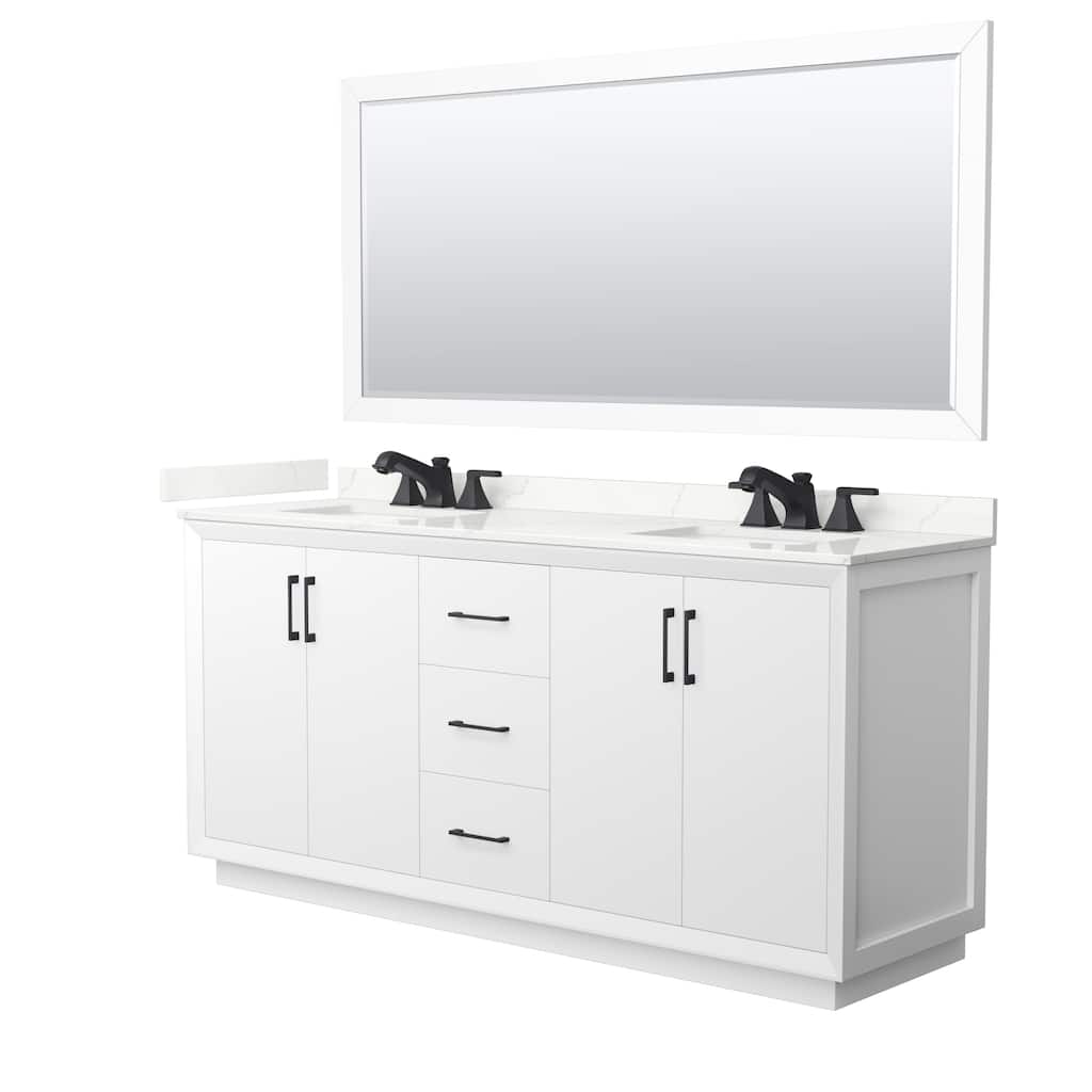 Strada 72-inch Double Vanity, Quartz Top, 70-inch Mirror