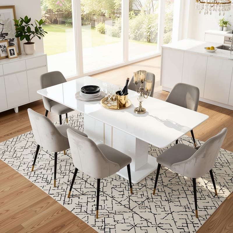 Homy Casa High Glossy White/Gold Extendable Dining Table Rectangular