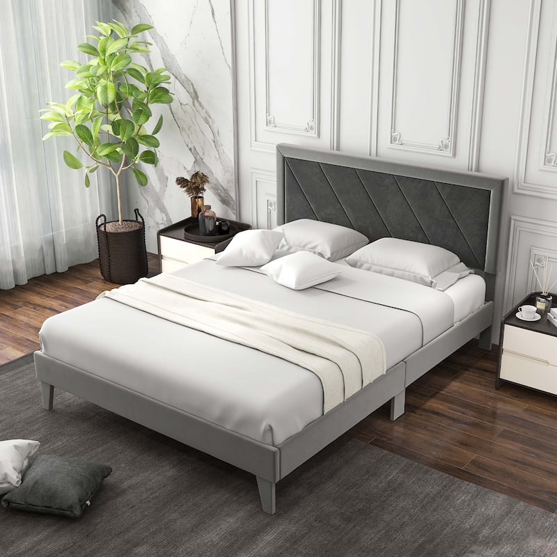 Costway Full/Queen/Twin Size Bed Frame Upholstered Platform Velvet