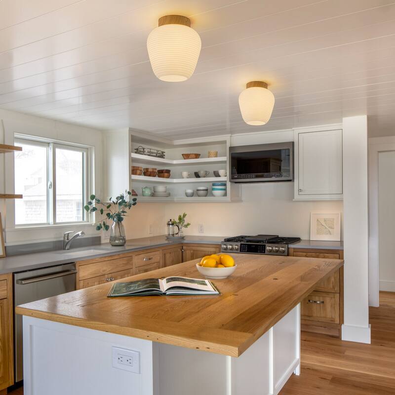 1-Light White Semi Flush Mount Ceiling Light with Opal Glass for Porch Hallway Kitchen Bedroom