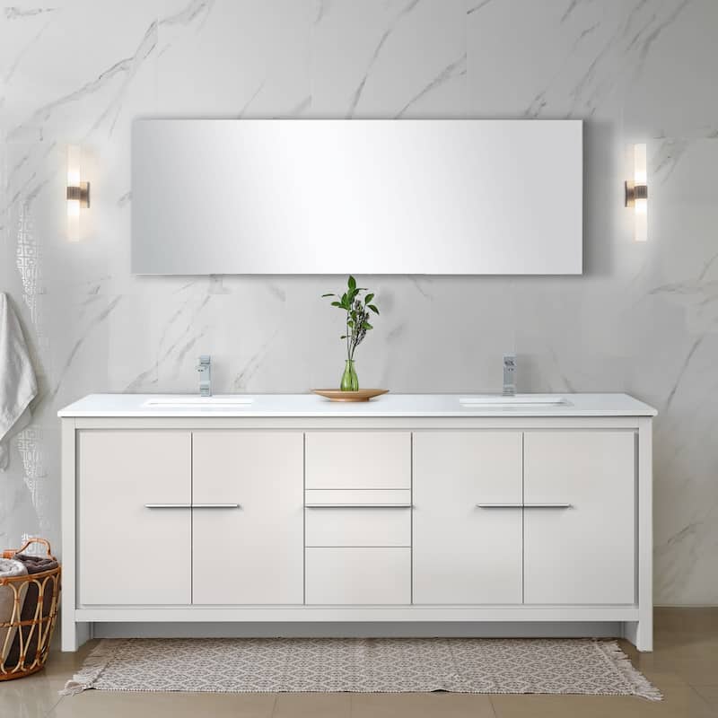 Lafarre Bath Vanity, White Quartz Top, Chrome Faucet Set and Mirror