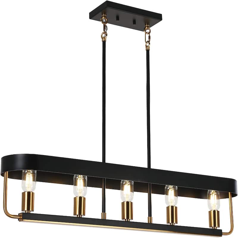 Modern Farmhouse 5-Light Island Chandelier Black Gold Lights for Kitchen Island - 35"L*W6.5"*H7.5"