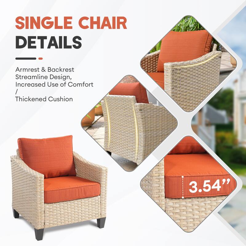 HOOOWOOO 5-piece Outdoor Patio Furniture Rattan Chat Set with Fire Pit Table