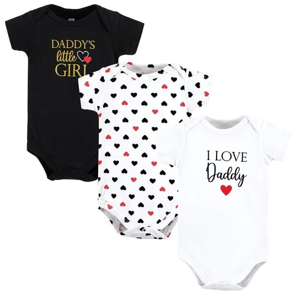 slide 1 of 1, Hudson Baby Infant Girl Cotton Bodysuits, Girl Daddy Red Black 3Pk 12-18 Months - Girl Daddy Red Black 3Pk