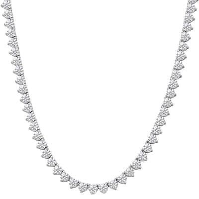 26Ct Diamond Tennis Necklace 3-Prong White Gold 18" Lab Grown
