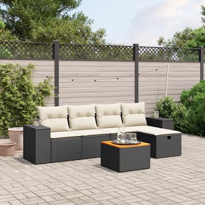 vidaXL Patio Sofa Set with Cushions Outdoor Furniture 6 Piece Poly Rattan