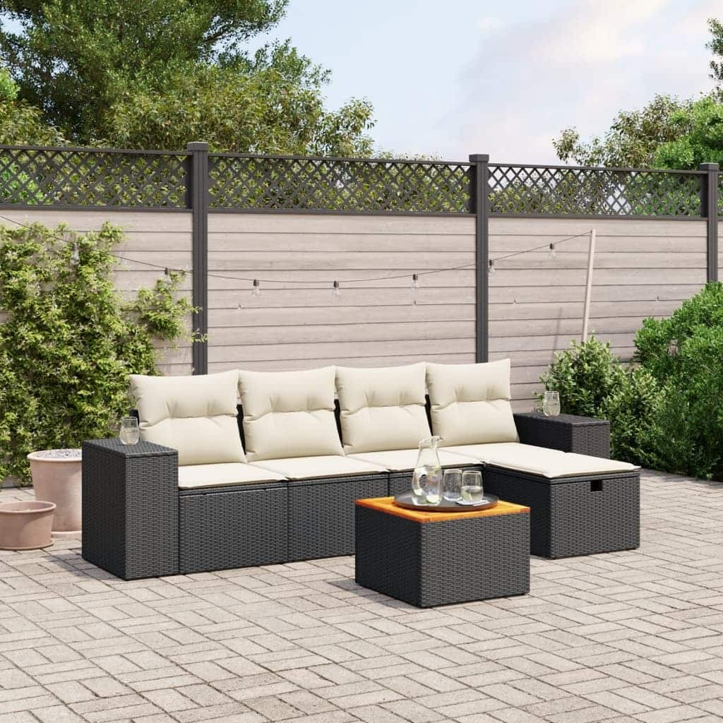 vidaXL Patio Sofa Set with Cushions Outdoor Furniture 6 Piece Poly Rattan