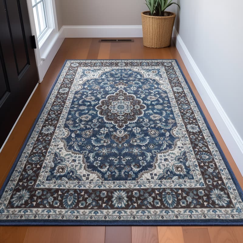 Well Woven Kings Court Gene Traditional Medallion Persian Washable Rug - 3'3" x 4'7" - Blue
