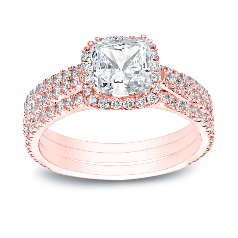 Auriya 14k Gold 2 1/6ctw Cushion Cut Halo Diamond Engagement Ring Set Certified - Rose - 6.5