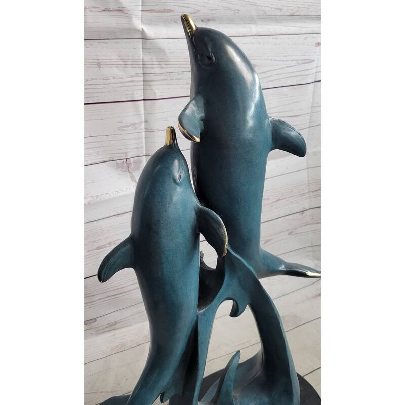 Hot Cast Bronze Leaping Imitative Dolphins Marine Life Sculpture Statue Decor Original Art