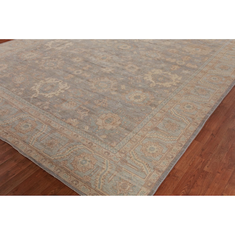 Hand Knotted Oriental 100% Wool Carpet Transitional All-Over Greys & Charcoal Oushak Area Rug - 14' 0'' X 10' 1''
