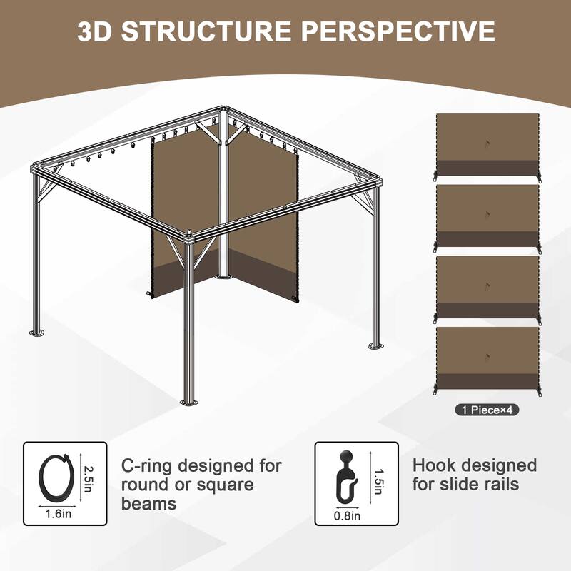 Aoodor 12x16 ft Outdoor Gazebo Curtains, 4 Panels Waterproof Privacy Sidewall Replacement with Zipper