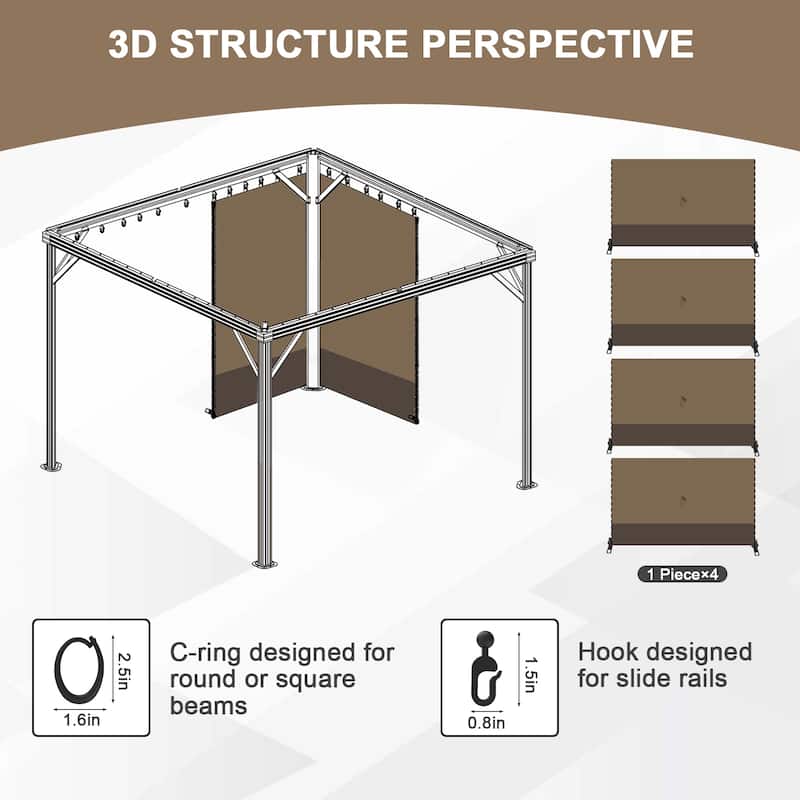 Aoodor Gazebo Curtain Replacement-Universal 4-Panel Sidewalls 10'x12', Curtain Only
