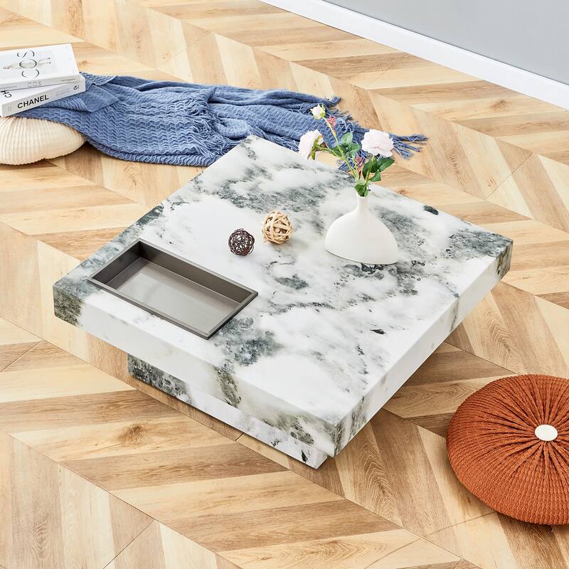 A modern and practical coffee table made of MDF material with black patterns. The fusion of elegance and natural fashion