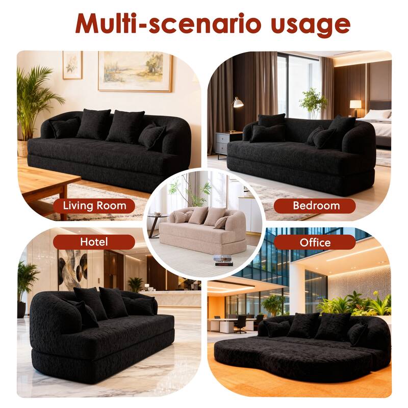 Modern 2-in-1 2-Seater Sofa Folding Sofa Bed with 4 Pillows, Chenille Fabric, High-Density Foam, for Apartment Living Rooms