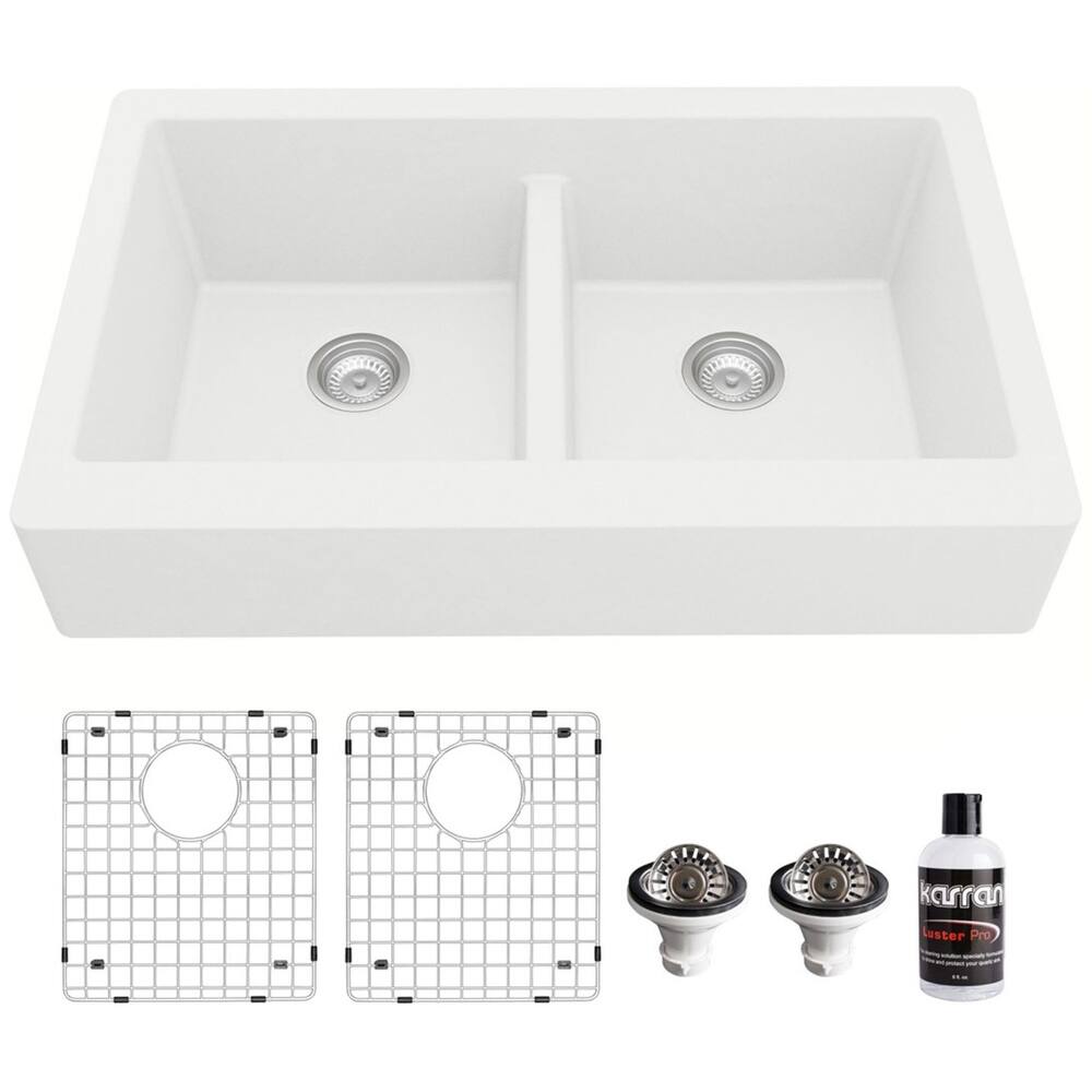 Karran USA QAR-750-PK1 Quartz QAR 34" Farmhouse Double Basin Quartz
