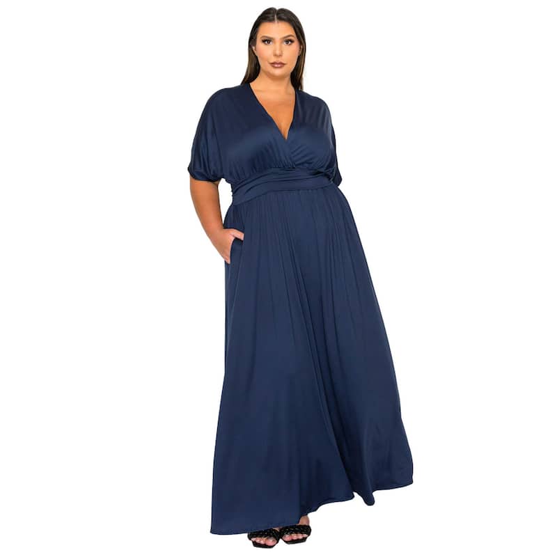 L I V D Women's Plus Size Raffi Pocket Empire Waist Maxi Dress - Navy - 1X