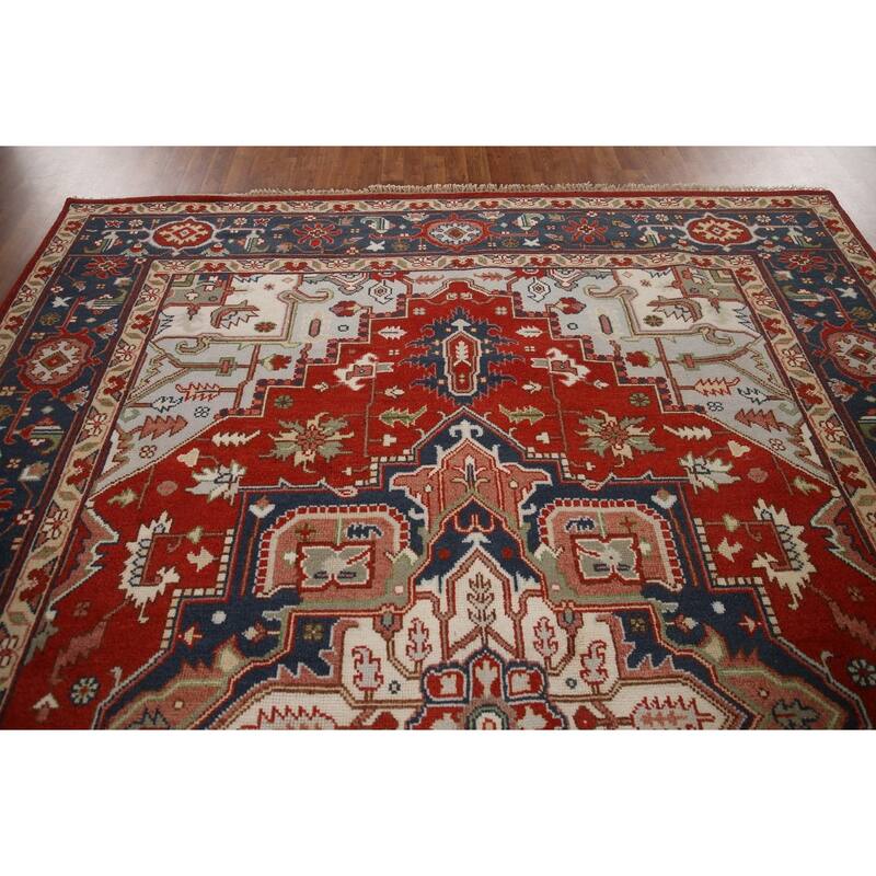 Geometric Heriz Serapi Oriental Area Rug Hand-Knotted Wool Carpet - 8'11"x 11'10"