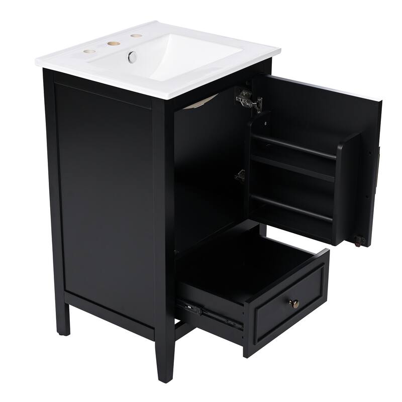 20-Inch Bathroom Vanity with Ceramic Sink, Cabinet, and Drawer Storage, Freestanding with Painted Finish - 20in L Solid Wood+MDF