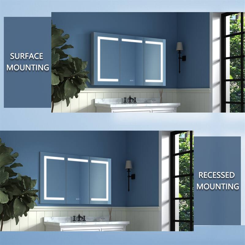 ExBrite LED Lighted Bathroom Medicine Cabinet with Mirror,Recessed or Surface Mount, Defog