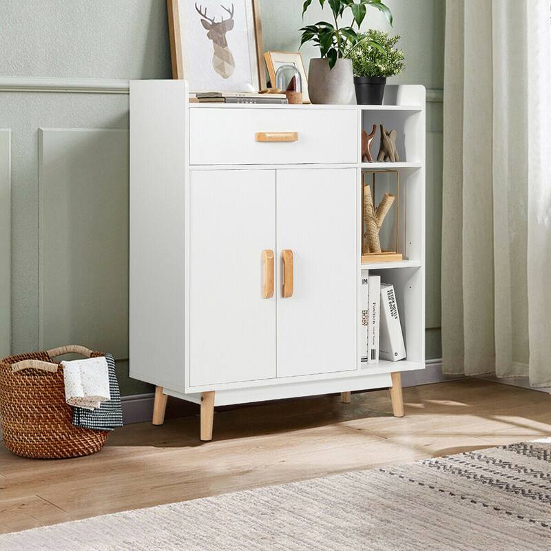 Gymax Floor Storage Cabinet Free Standing Cupboard Chest w/1 Drawer 2 - See Details