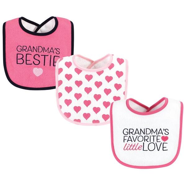 slide 1 of 1, Hudson Baby Infant Girl Fiber Filled Drooler Bibs 3pk, Grandmas Favorite Heart, One Size - GrandmaS Favorite Heart - One Size
