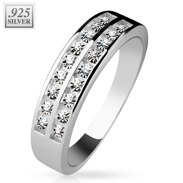Double Channel CZ Center .925 Sterling Silver with Authentic Rodium Finish Ring (Sold Ind.)