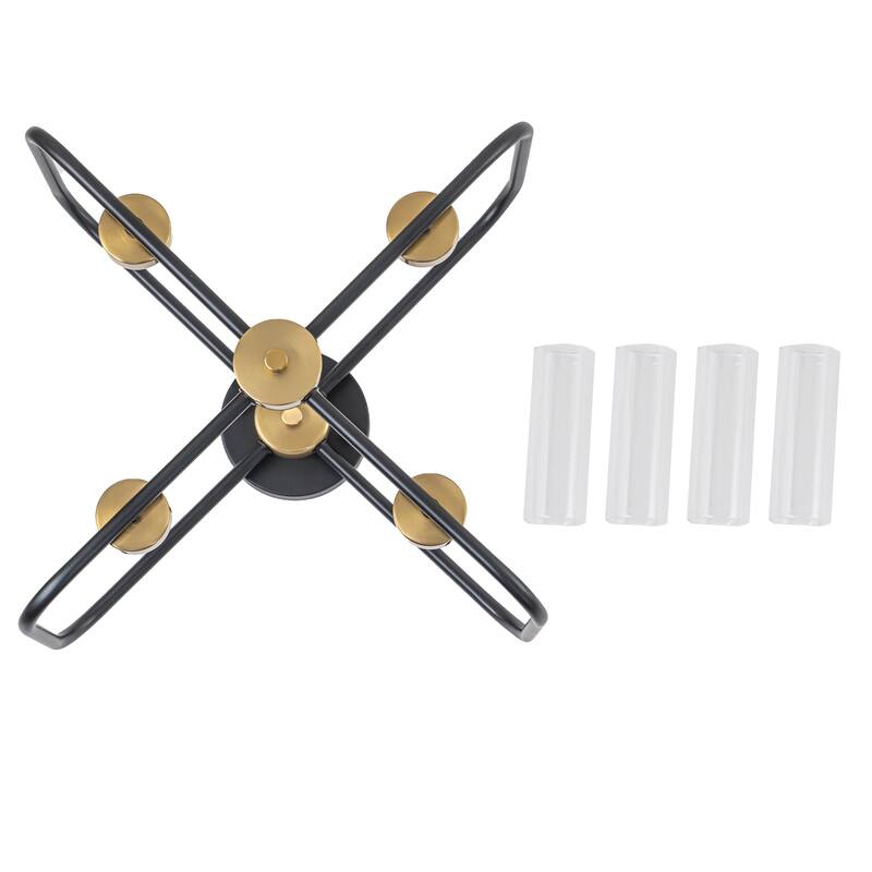 4 Light Industrial Black Metal Flush Mount Ceiling Light with Glass Tube Shade - Dia.20.28-in