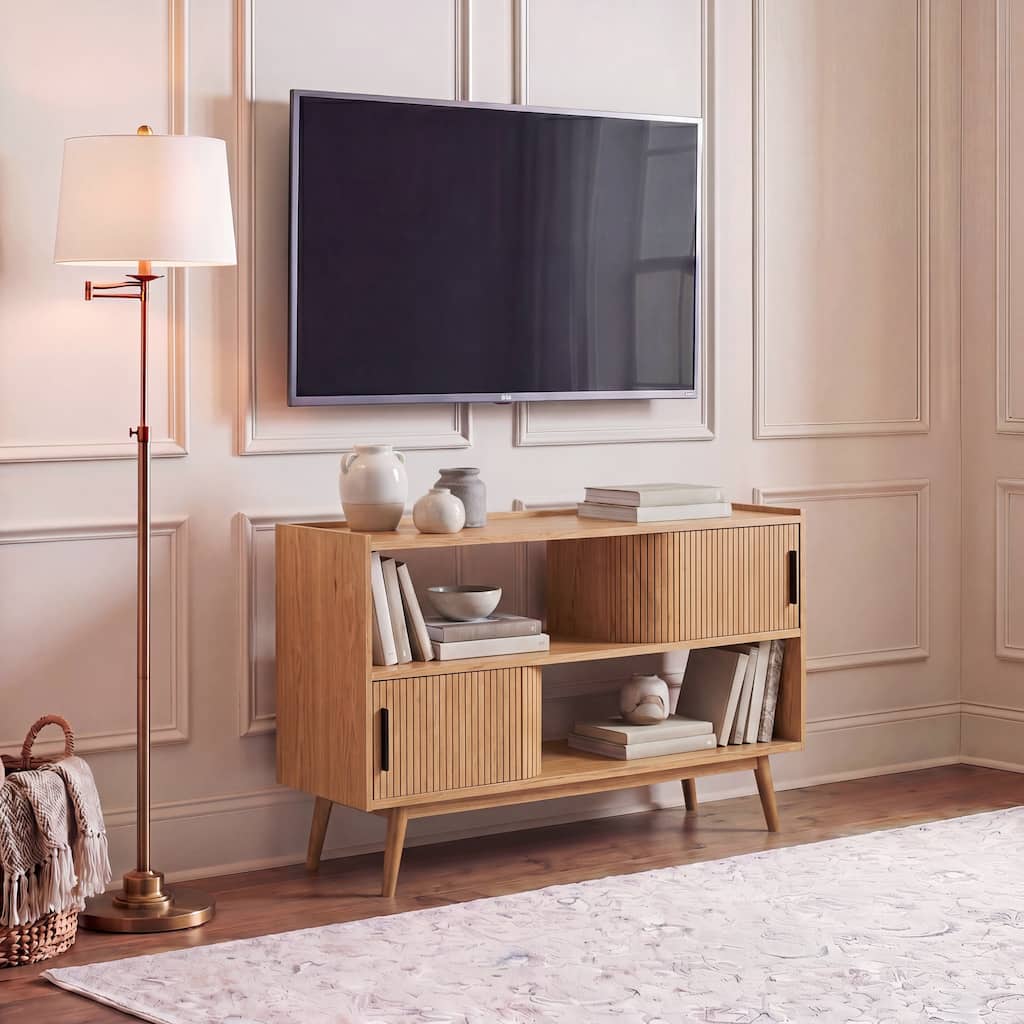 SAFAVIEH Alysha Tambour Door Entertainment Media Stand (Fits Up To 50" Flatscreen TV) - 43.3 In. x 14.6 In. x 35.1 In.