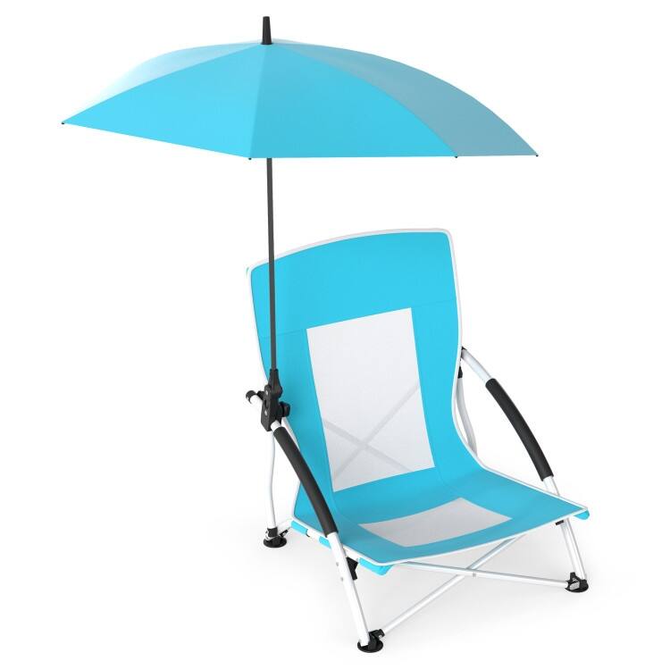 Metal Oxford Fabric Beach Chair with Umbrella and Carry Bag