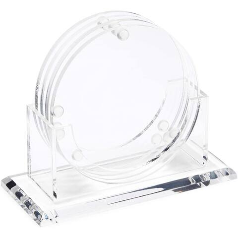 Clear Acrylic Drink Coasters with Stand Holder (4 Inches, 4 Pack)