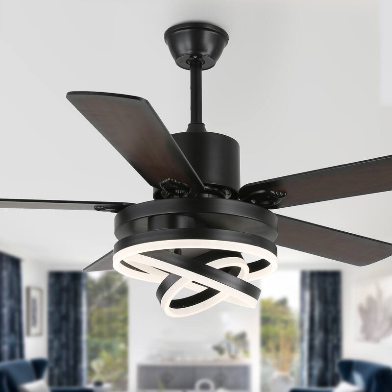 52Inch Modern DIY Shape Reversible Ceiling Fan with LED Light, 6-Speed Ceiling Fan with Remote for Large Room - 52 Inches