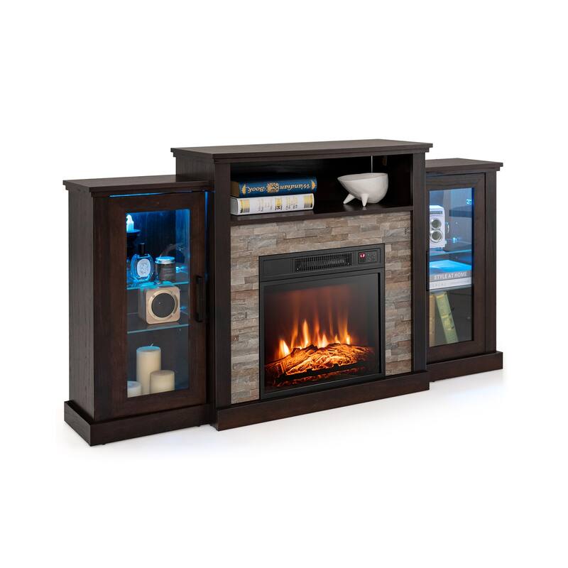 Electric Fireplace TV Stand with 16-Color LED Lights and Adjustable Glass Shelves for Living Room - 59" x 10" x 32.5"