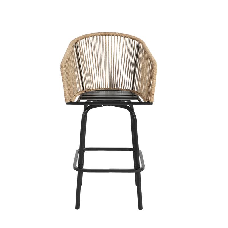 Outdoor Patio Bar Stools w/Armrest,All Weather Rattan Bar Chairs 4 PCS