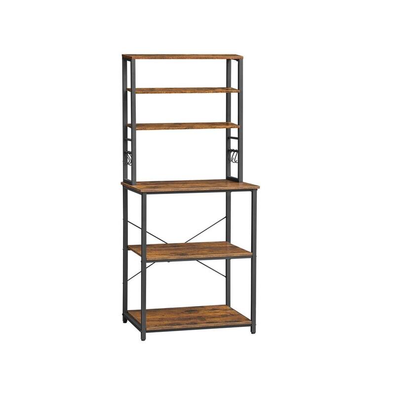 Kitchen Tall Utility Microwave Oven Storage Shelf Stand with 6 Hooks and Metal Frame - 23.6" x 15.7" x 65.7"