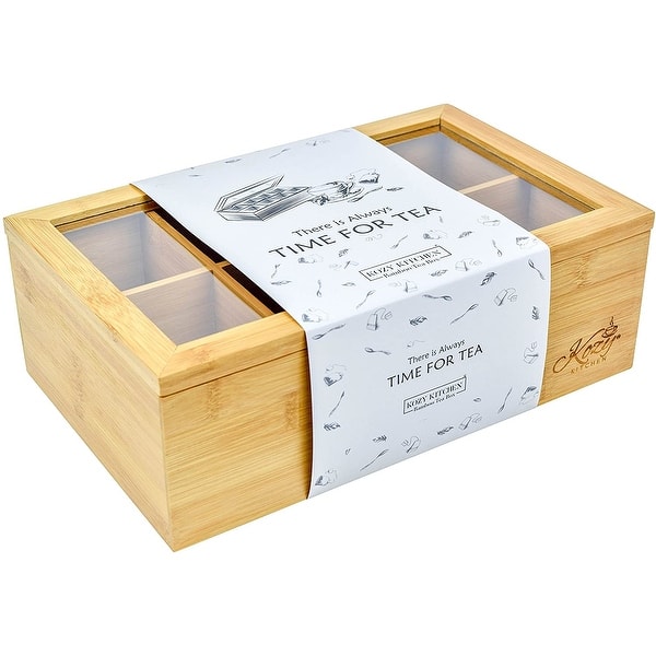 Tea Box Storage Organizer, Large 8-Storage Compartments and Clear  Shatterproof Hinged Lid Tea Chest