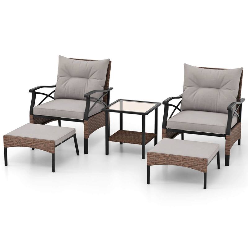 Costway 5 PCS Patio Furniture Set with 2-Tier Coffee Table & 2 - See Details