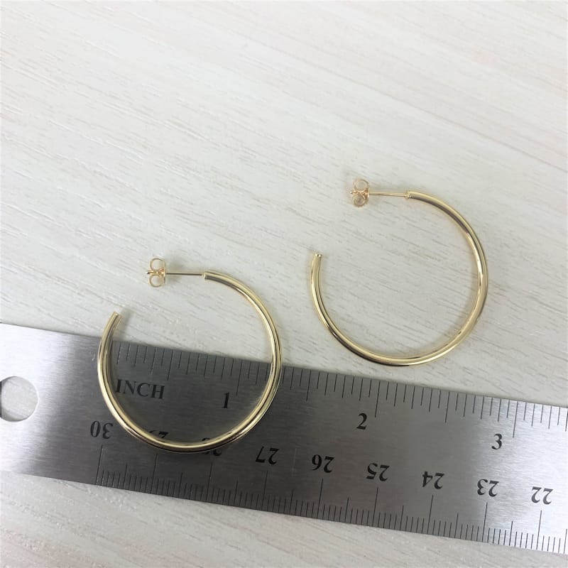 Joelle Collection Hoop Earrings 14K Yellow Gold Bead Earrings 2 x 30 MM 2" Inch